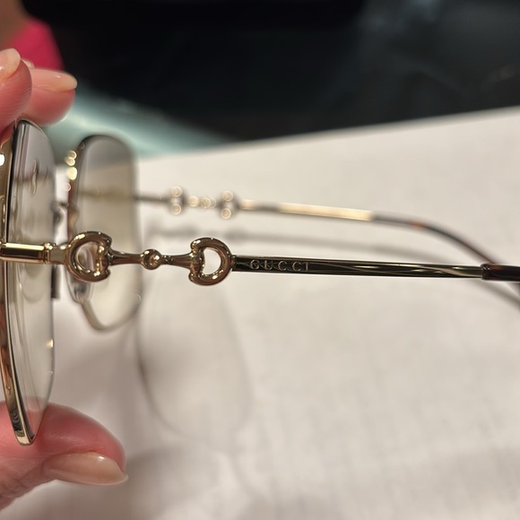 Gucci GG008792 002 Gold Square Frame Brown Lens Sunglasses for Women  BNIB - Picture 4 of 14